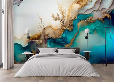 beautiful abstract fluid art background texture. ink and gold mixed texture. Generative ai Wall mural