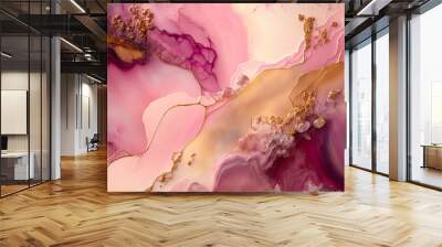 beautiful abstract fluid art background texture. ink and gold mixed texture. Generative ai Wall mural