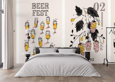 Beer festival poster background illustration. Flyer for a drinks celebration Wall mural