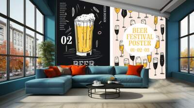 Beer festival poster background illustration. Flyer for a drinks celebration Wall mural