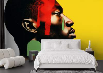 Black history month abstract portrait of a black man, graphic shapes pan african colors Wall mural