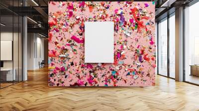 Blank card on colourful party sparkling party confetti Wall mural