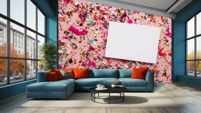 Blank card on colourful party sparkling party confetti Wall mural