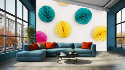 Bright party honeycomb pom pom decorations Wall mural