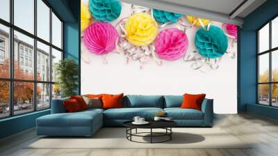 Bright party honeycomb pom pom decorations Wall mural