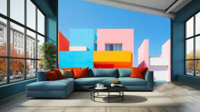 Brightly coloured modern architecture buildings in the style of fauvism Wall mural