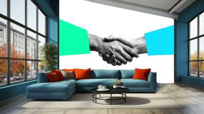 Business hand shake grunge halftone collage design element Wall mural