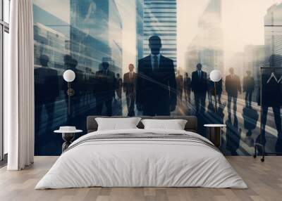 business people silhouette against a modern city skyline. Modern business team Wall mural