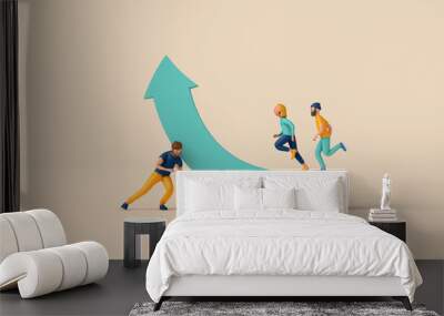 Business person holding an arrow up. change of direction and development. 3D Rendering Wall mural