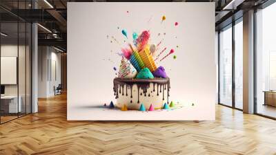 Celebration birthday cake with lots of icing and decorations. generative ai Wall mural