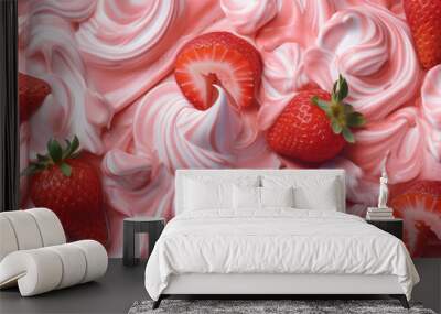 Close up of strawberry ice cream dessert. Generative ai Wall mural