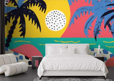 Colourful abstract summer background design. With bight sun and tropical leaves Wall mural