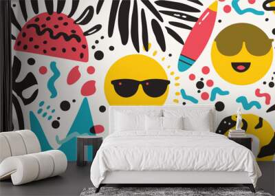 Colourful abstract summer background design. With bight sun and tropical leaves Wall mural