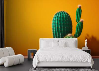 Colourful green cactus plant against yellow background. Generative ai Wall mural