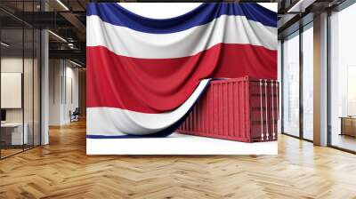 Costa Rica flag draped over a commercial trade shipping container. 3D Rendering Wall mural