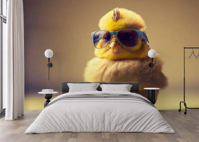 Cute spring baby chick wearing cool sunglasses. Generative ai Wall mural