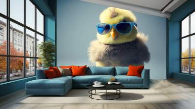 Cute spring baby chick wearing cool sunglasses. Generative ai Wall mural