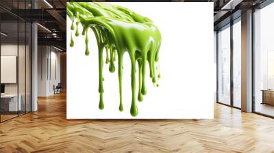 Dripping green slime against a white background. Generative ai Wall mural