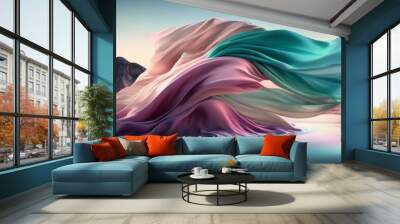 elegant abstract flowing satin silk fabric background. pastel colours. Generative ai Wall mural