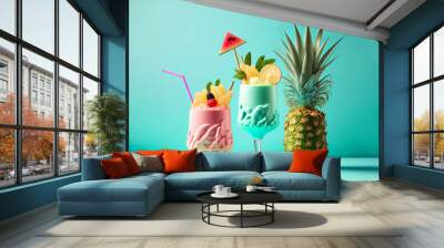 Fresh cocktails and tropical juice drinks. Generative ai Wall mural