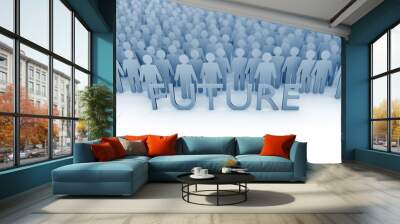 Future opportunity. Large group of stick figure people. 3D Rendering Wall mural