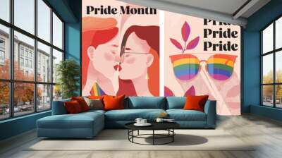 Gay pride month poster design collection. Set of banners for LGBTQ pride celebration Wall mural