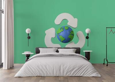 Global recycling. Earth model with a recycle symbol. 3d rendering Wall mural