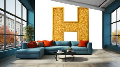 Gold glitter letter H. Shiny sparkling golden capital letter. 3D rendering Wall mural