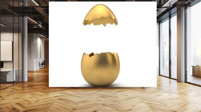 Gold luxury easter egg cracked open with copy space. 3D Rendering Wall mural