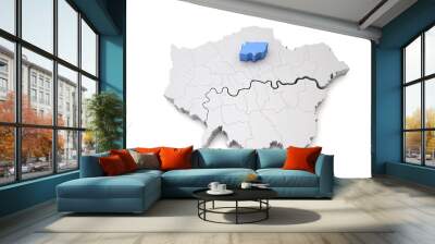 Greater London map showing Haringey borough in blue. 3D Rendering Wall mural