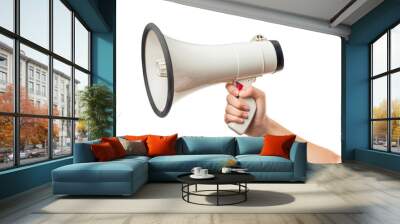 Hand holding a loud speaker megaphone Wall mural