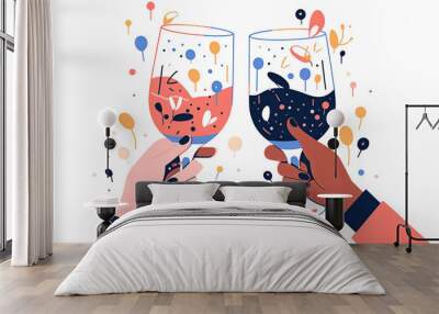 hands clinking wine glasses. Celebration toast. Generative ai Wall mural