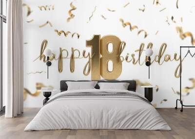 Happy 18th birthday gold greeting background. 3D Rendering Wall mural