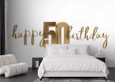 happy 50th birthday gold greeting background. 3d rendering Wall mural