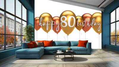 Happy 80th birthday gold balloon greeting background. 3D Rendering Wall mural