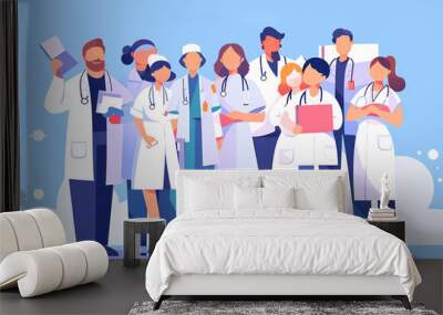 Healthcare workers stood together as a team. Doctor and nurse group illustration Wall mural