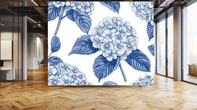 Hydrangea seamless pattern background. Floral botanical pattern for decorative designs Wall mural