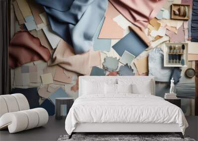 Interior design mood board with fabric and paint swatches. Generative ai Wall mural