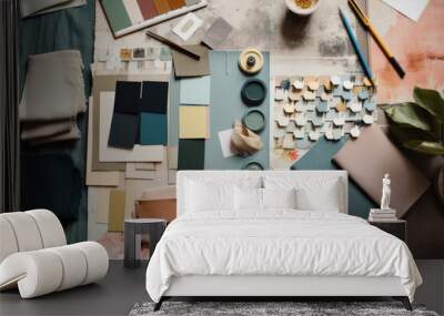 Interior design mood board with fabric and paint swatches. Generative ai Wall mural