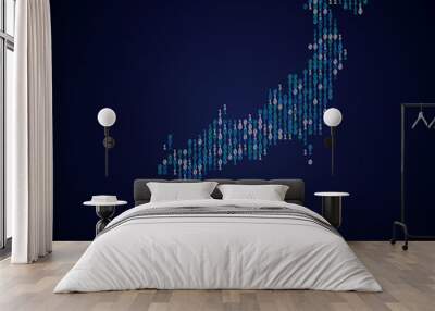 Japan country map made from digital binary code Wall mural