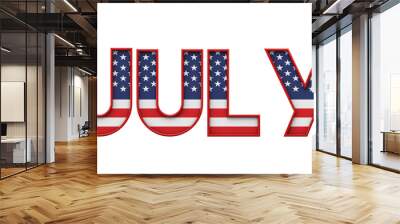 July stars and stripes flag font word. 3D Rendering Wall mural