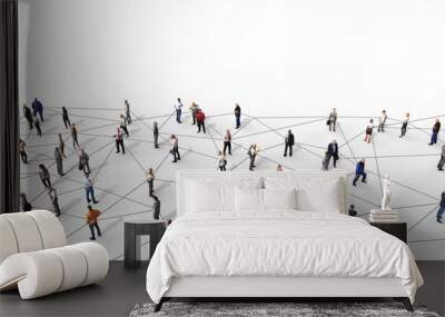 Large group of diverse people connected by lines. 3D Rendering Wall mural