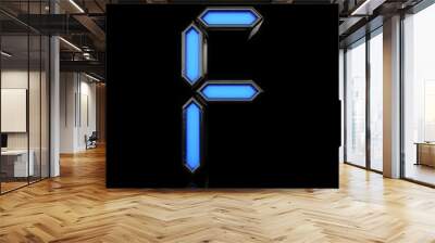 Letter F Futuristic blue neon led digital font. 3D Rendering Wall mural