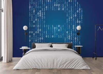 Letter R font made from binary code digits on a dark blue background Wall mural