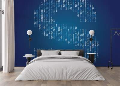 Letter S font made from binary code digits on a dark blue background Wall mural