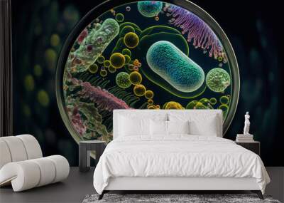 Macro close up shot of bacteria and virus cells in a scientific laboratory petri dish. Generative ai Wall mural