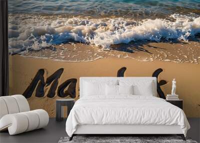 Magaluf, Spain written in the sand on a beach. Spanish tourism and vacation background Wall mural