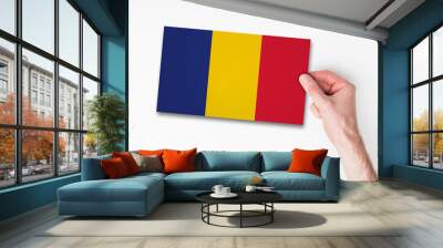 Male hand holding romania flag Wall mural