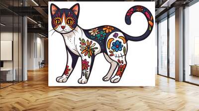 Mexican day of the dead colorful cat design Wall mural