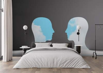 mindfulness concept. Bright sunny sky seen through a side profile hole in a wall. 3D Rendering Wall mural